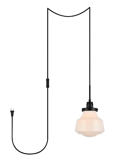 Elegant Lyle 1 Light Black and Frosted White Glass Plug in Pendant LDPG6255BK