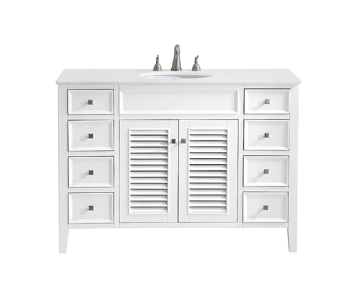 Elegant 48 In. Single Bathroom Vanity in White with Ivory White Engineered Marble VF-1041-VW