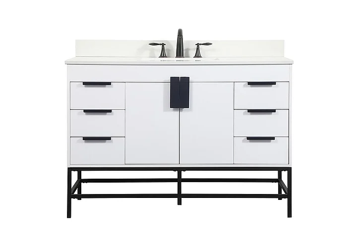 Elegant 48 In. Single Bathroom Vanity in White with Backsplash VF488W48MWH-BS