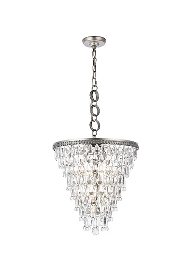 Elegant Nordic 5 Light Antique Silver Pendant Clear Royal Cut Crystal 1219D18AS/RC