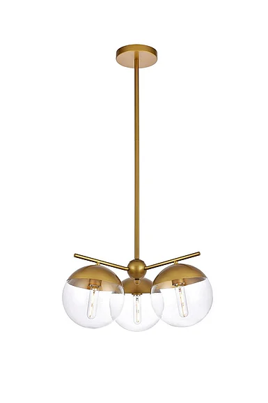 Elegant Eclipse 3 Lights Brass Pendant with Clear Glass LD6133BR