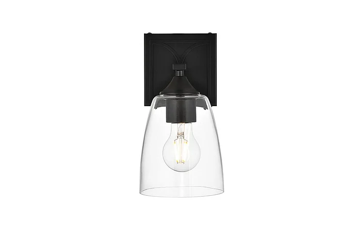 Elegant Harris 1 Light Black and Clear Bath Sconce LD7309W5BLK CLOSEOUT