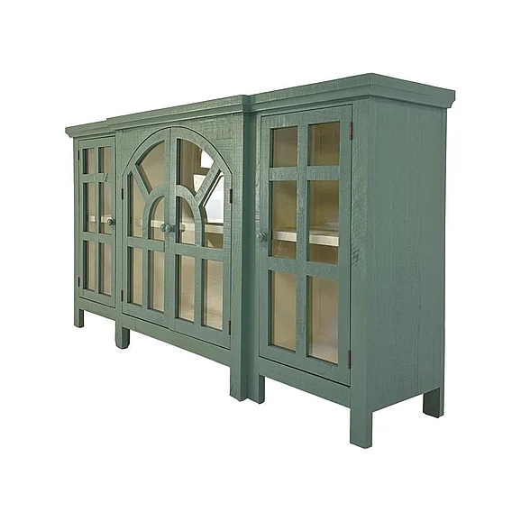 Split Nickel Arche Console w/ Glass Dill Linen Interior | A5DL4