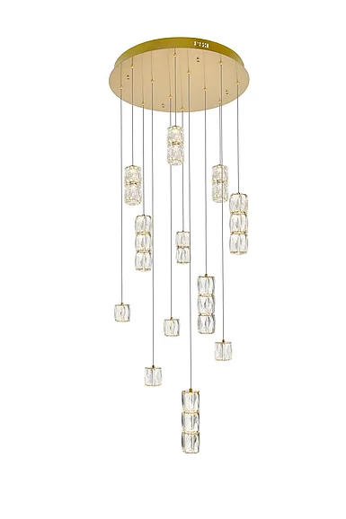 Elegant Polaris Led Light Gold Pendant Clear Crystal 3500D24G