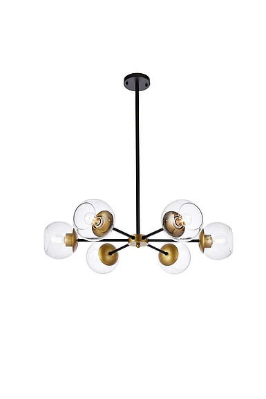 Elegant Briggs 30 In. Pendant in Black and Brass with Clear Shade LD644D30BRK CLOSEOUT