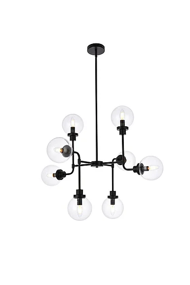 Elegant Hanson 8 Lights Pendant in Black with Clear Shade LD7039D36BK CLOSEOUT