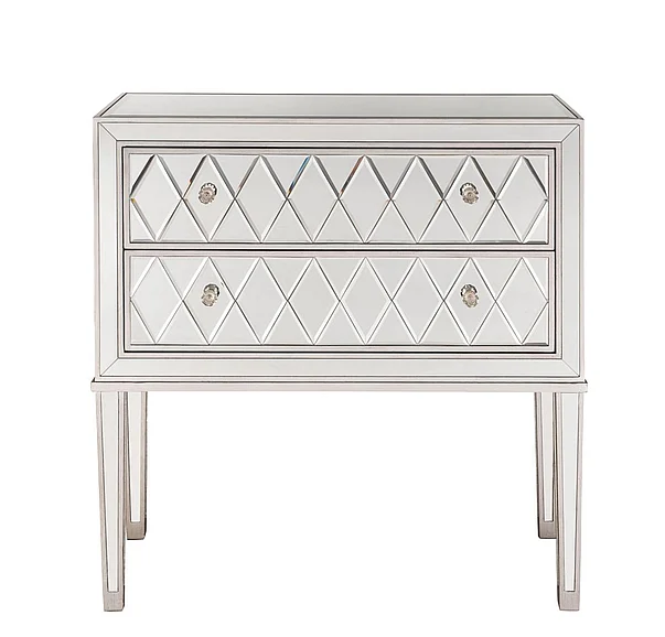 Elegant Nightstand 2 Drawers 34In. W x 16In. D x 34In. H in Antique Silver Paint MF72045