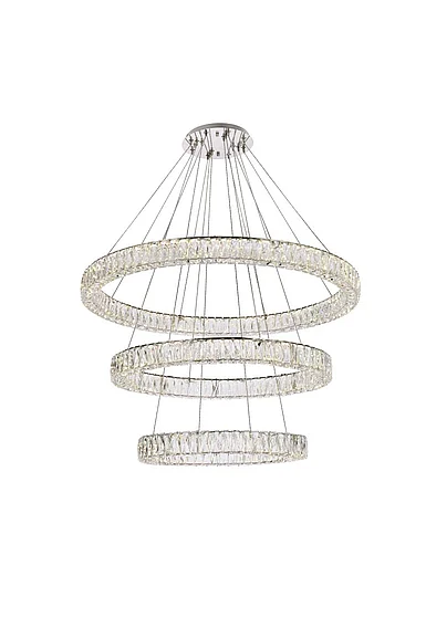 Elegant Monroe 41 In. Led Triple Ring Chandelier in Chrome 3503G41LC