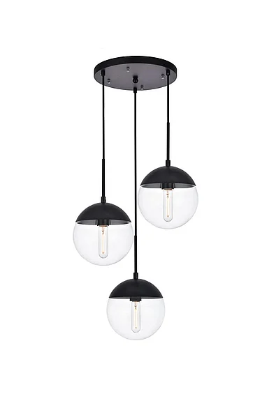 Elegant Eclipse 3 Lights Black Pendant with Clear Glass LD6069BK