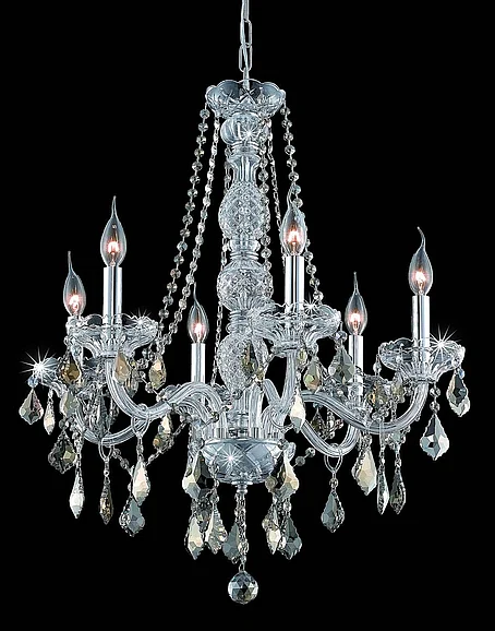 Elegant Verona 6 Light Chrome Chandelier Golden Teak (Smoky) Royal Cut Crystal V7856D24C-GT/RC