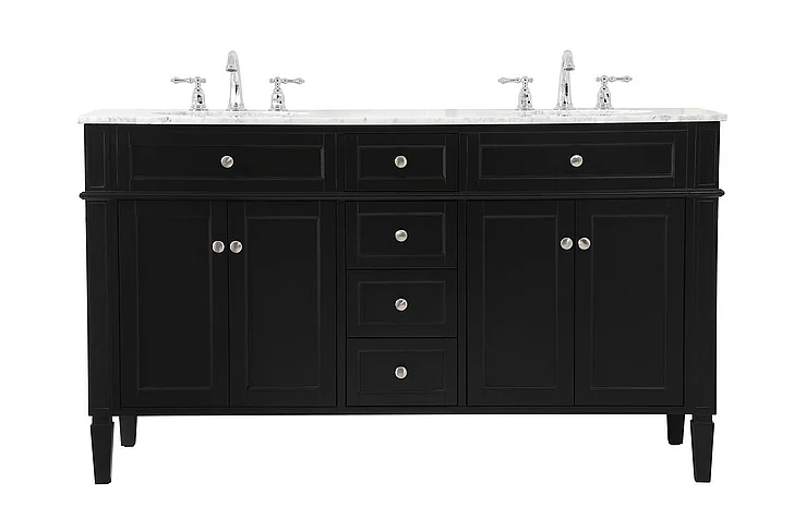 Elegant 60 In. Double Bathroom Vanity in Black VF12560DBK