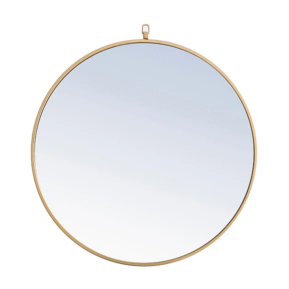 Elegant Metal Frame Round Mirror with Decorative Hook 28 In. Brass Finish MR4055BR