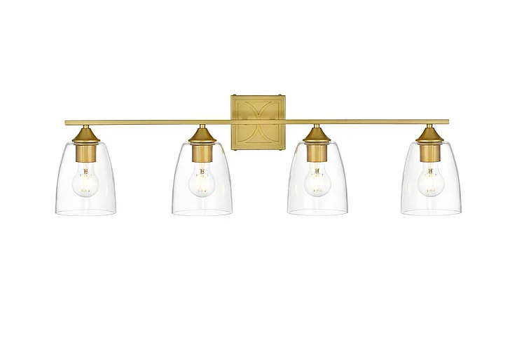 Elegant Harris 4 Light Brass and Clear Bath Sconce LD7309W34BRA CLOSEOUT