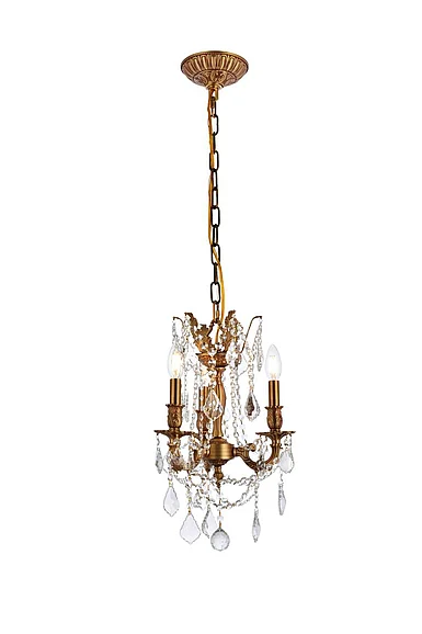 Elegant Rosalia 3 Light French Gold Pendant Clear Royal Cut Crystal 9203D13FG/RC