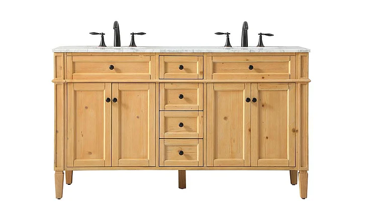 Elegant 60 In. Double Bathroom Vanity in Natural Wood VF12560DNW