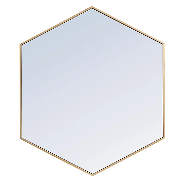 Elegant Metal Frame Hexagon Mirror 41 In. in Brass MR4541BR