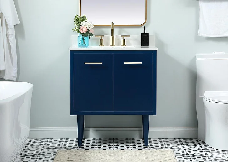 Elegant 30 In. Single Bathroom Vanity in Blue with Backsplash VF48030MBL-BS CLOSEOUT
