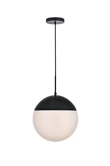 Elegant Eclipse 1 Light Black Pendant with Frosted White Glass LD6044BK