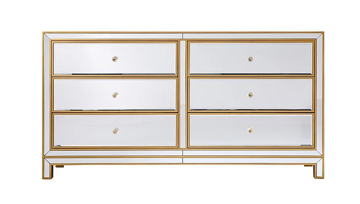 Elegant Cabinet 6 Drawers 60In. W x 18In. D x 32In. H in Gold MF72036G