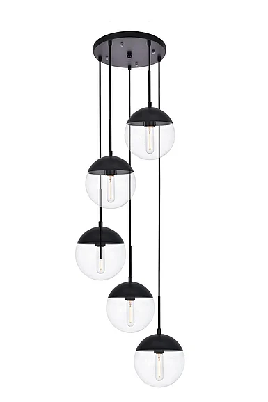 Elegant Eclipse 5 Lights Black Pendant with Clear Glass LD6075BK