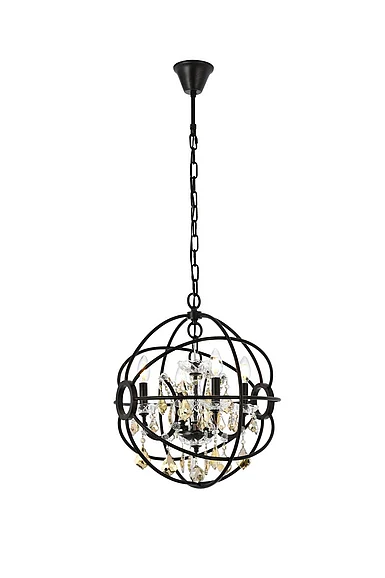 Elegant Geneva 4 Light Dark Bronze Pendant Golden Teak (Smoky) Royal Cut Crystal 1130D17DB-GT/RC