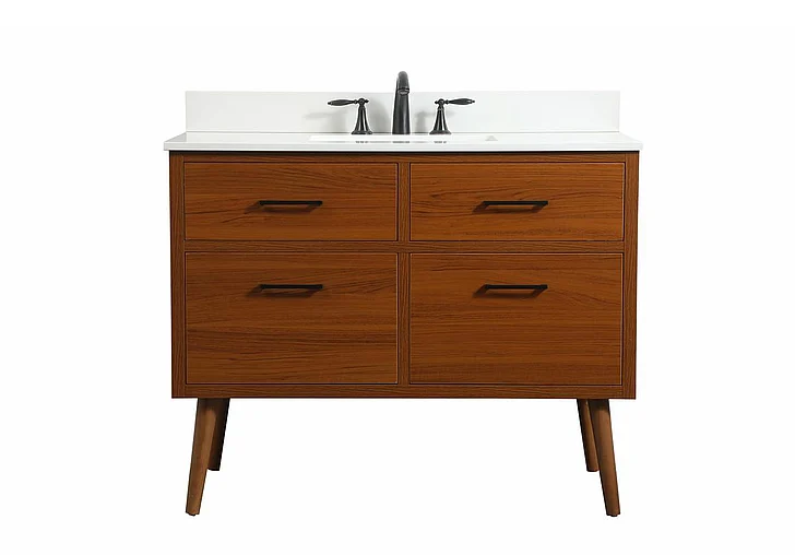 Elegant 42 In. Single Bathroom Vanity in Teak with Backsplash VF41042MTK-BS