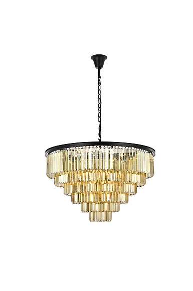 Elegant Sydney 33 Light Matte Black Chandelier Golden Teak (Smoky) Royal Cut Crystal 1231D44MB-GT/RC