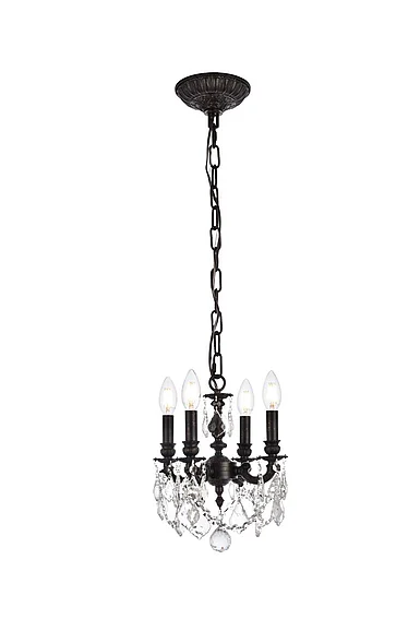 Elegant Lillie 4 Light Dark Bronze Pendant Clear Royal Cut Crystal 9104D10DB/RC