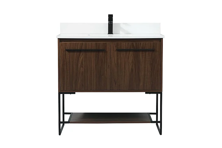 Elegant 36 In. Single Bathroom Vanity in Walnut with Backsplash VF42536MWT-BS CLOSEOUT