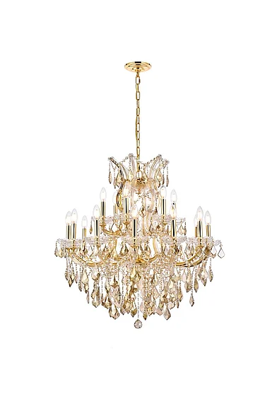 Elegant Maria Theresa 19 Light Gold Chandelier Golden Teak (Smoky) Royal Cut Crystal 2800D30G-GT/RC