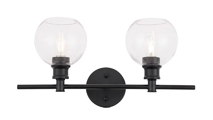 Elegant Collier 2 Light Black and Clear Glass Wall Sconce LD2314BK
