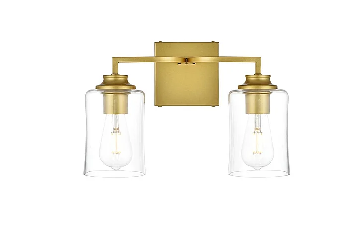 Elegant Ronnie 2 Light Brass and Clear Bath Sconce LD7314W14BRA CLOSEOUT