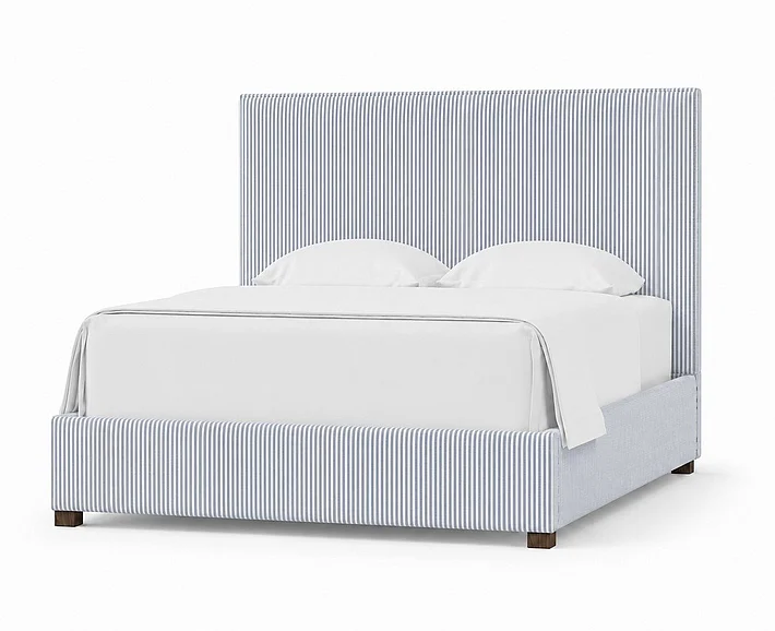 Vaughan-Bassett Amelia Queen Upholstered Bed in Navy Stripe 100-551N-155N-822N