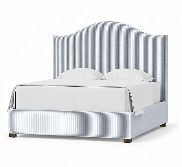 Vaughan-Bassett Emily King Upholstered Bed in Navy Stripe 100-669N-166N-822N