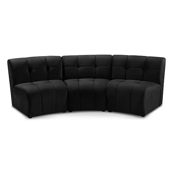 Meridian Limitless Modular Velvet Sofa in Black Velvet 645Black-3PC