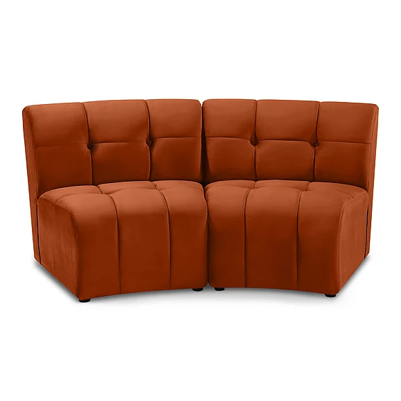 Meridian Limitless Modular Velvet Loveseat in Cognac Velvet 645Cognac-2PC
