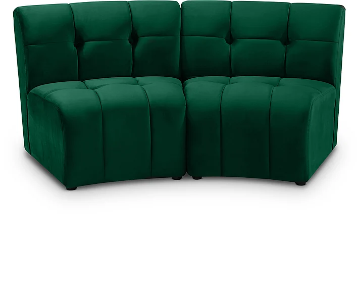 Meridian Limitless Modular Velvet Loveseat in Green Velvet 645Green-2PC