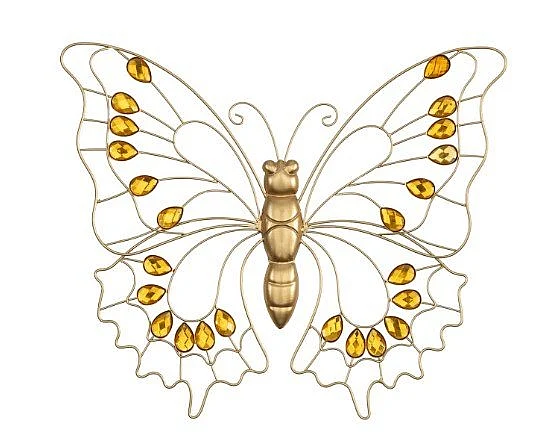Uma Metal Butterfly Home Wall Decor with Acrylic Diamond Beads in Gold 10082