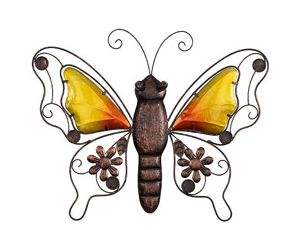 Uma Copper Metal Butterfly Weathered Home Wall Decor with Yellow Wings 10083