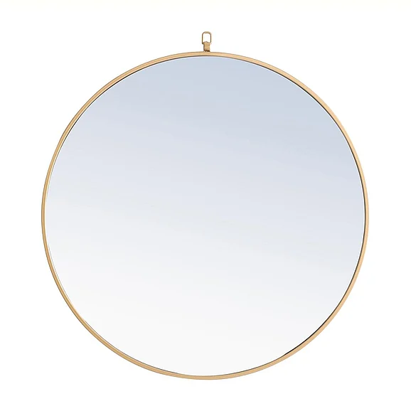 Elegant Metal Frame Round Mirror with Decorative Hook 32 In. Brass Finish MR4058BR