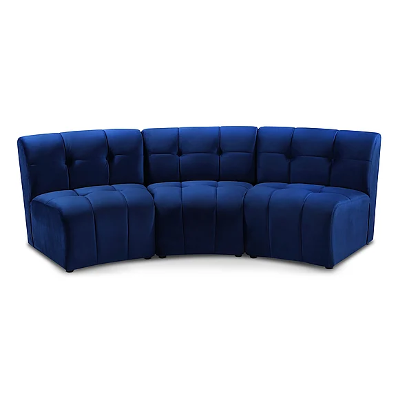 Meridian Limitless Modular Velvet Sofa in Navy Velvet 645Navy-3PC