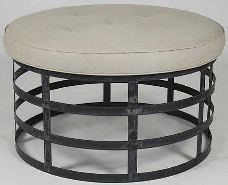 Zentique Recycled Metal Round Ottoman in Natural 1014 A003