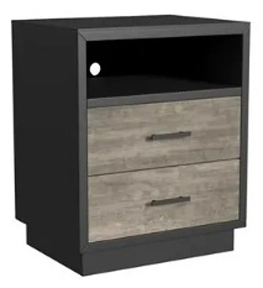 My Home Furnishings Studio Wirebrushed 2 Drawer Nightstand in Charcoal Black/Peppery Gray 1017-601