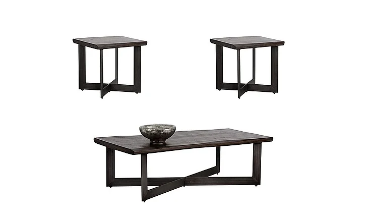 SUNPAN Marley 3-Pieces Coffee Table Set in Walnut Brown/Antique Gun Metal