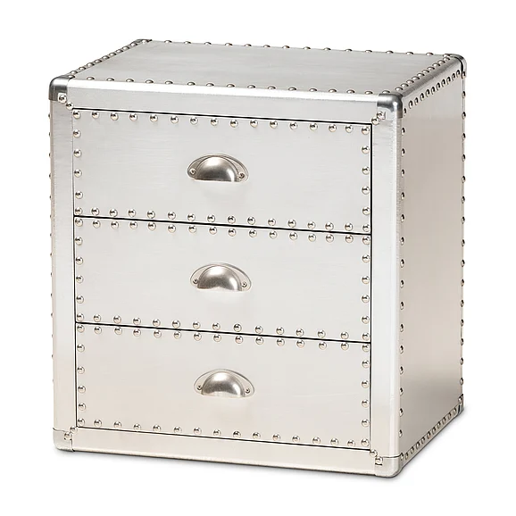 Baxton Studio Armel Industrial Silver Metal 3-Drawer End Table 10243