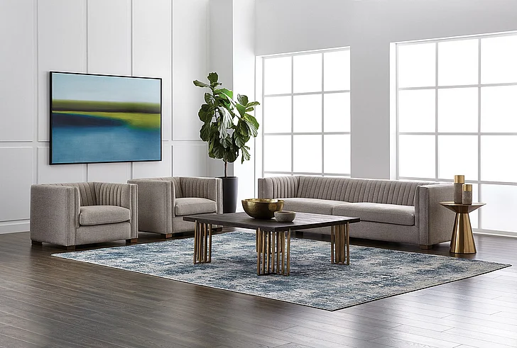 SUNPAN Club Caitlin 3-Pieces Living Room Set in Hemingway Silver/Antique Brass