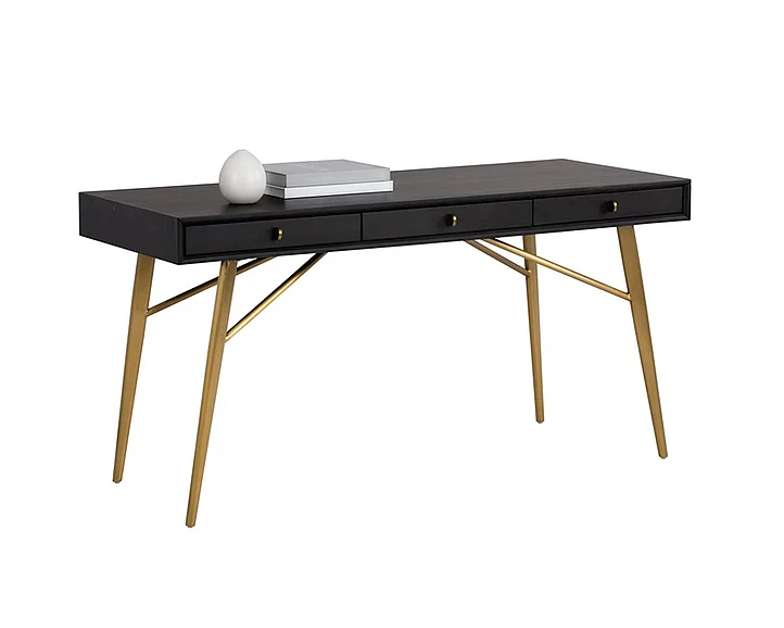 SUNPAN Giana Desk in Smoked Grey/Brass 102672 CLOSEOUT