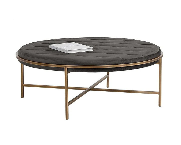 SUNPAN Ethel Round Ottoman in Piccolo Pebble/Rustic Bronze 102772