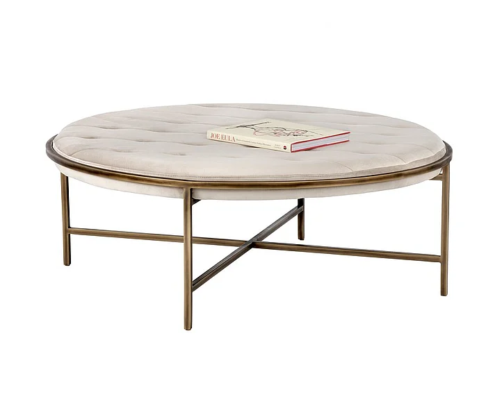 SUNPAN Ethel Round Ottoman in Piccolo Prosecco/Rustic Bronze 102773