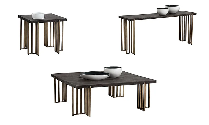 SUNPAN MIXT Alto 3-Pieces Coffee Table Set in Brown/Antique Brass
